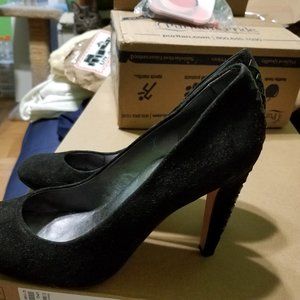 DKNY Black Suede Leather Braided Heels